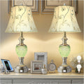 Bedside Table Lamp Set of 2 with Nightlight and USB A+C Ports, 27'' High Vintage Table Lamps with Silver Leaf Finish and Embroidered Shade, Nightstand Lamps Decor for Bedroom Living Room Home Office