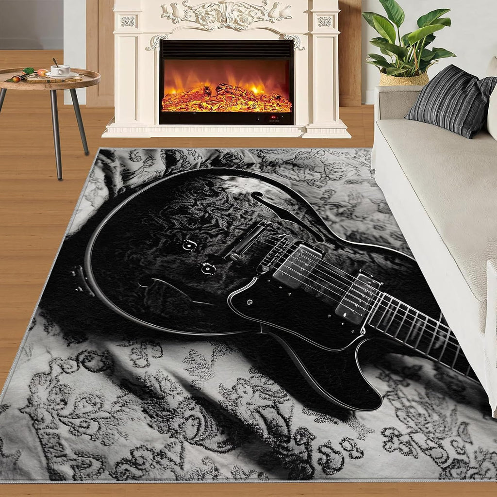 Guitar Rugs for Bedroom - 5x7 Rug, Vintage Guitars Area Rugs for Living Room, Musical Instrument Washable Carpet, Guitars Rug, Boys Room Carpet - Guitar Home Decor & Gift