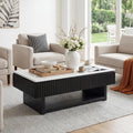 47.4' Lift Top Coffee Table with Drawer & Storage, Modern Fluted Coffee Table with Marble-Pattern Top & Solid Wood Strips, Rising Center Table for Living Room Apartment,Rectangle, Black & White