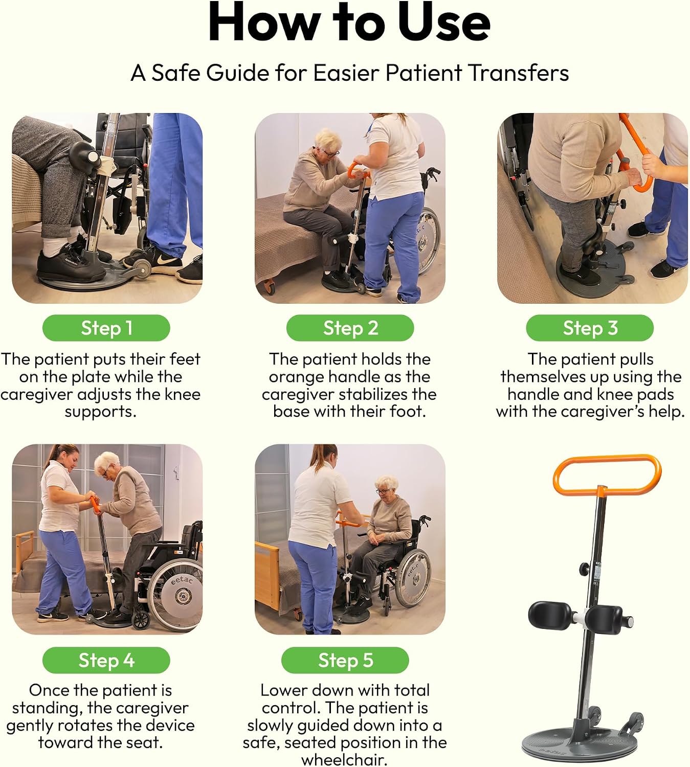 Etac Turner PRO Patient Transfer Aid – Assistive Standing Pivot Transfer from One Seated Position to Another, Requires Leg & Upper Body Strength to Stand & Turn in Place (440 lbs Capacity)