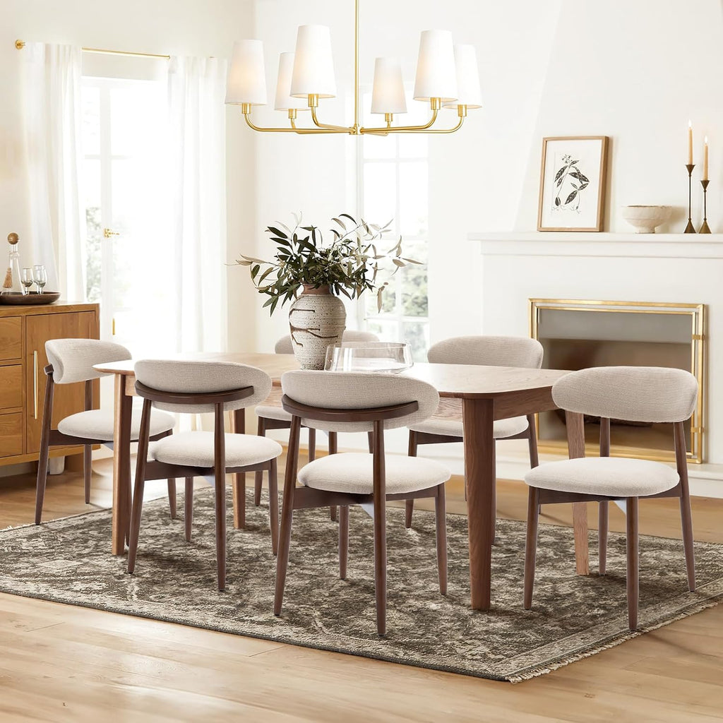 COLAMY Wooden Dining Chairs Set of 2, Modern Fabric Upholstered Kitchen Side Chairs, Farmhouse Dining Room Chair with Foot Pegs, Beige