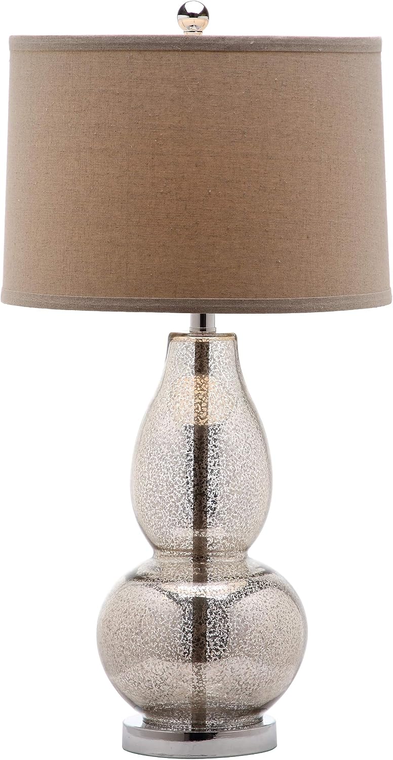 SAFAVIEH Lighting Collection Mercurio Antique Silver/ Wheat Brown Shade 29-inch Bedroom Living Room Home Office Desk Nightstand Table Lamp Set of 2 (LED Bulbs Included)