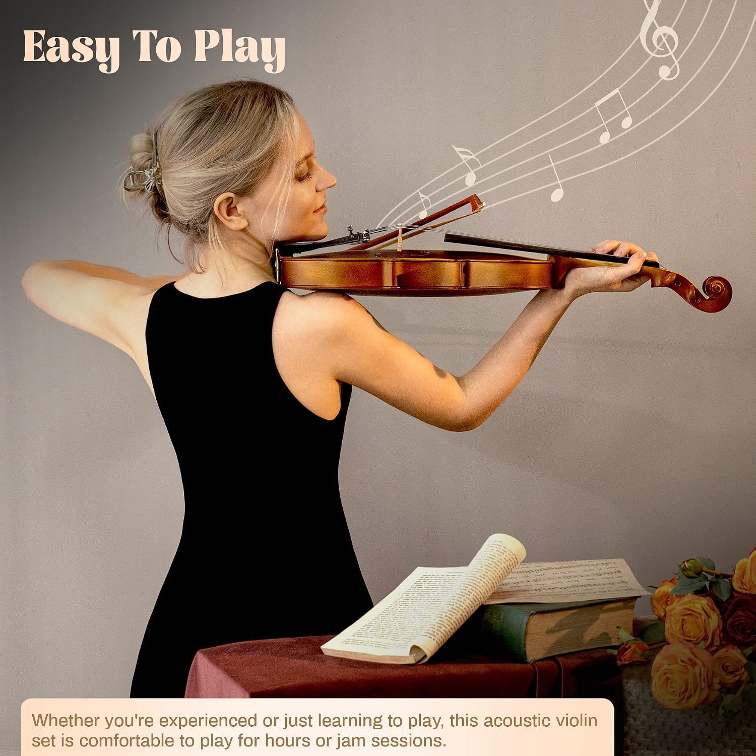 Poseidon Violin for Beginners Adult Fiddle Set, Acoustic Violin Solid Wood Violin 4/4 with Case, Two 4/4 Strings, Two Bows, Two Bridges, Two Rosins, Clip-on Tuner, Shoulder Rest Manual - Glossy German