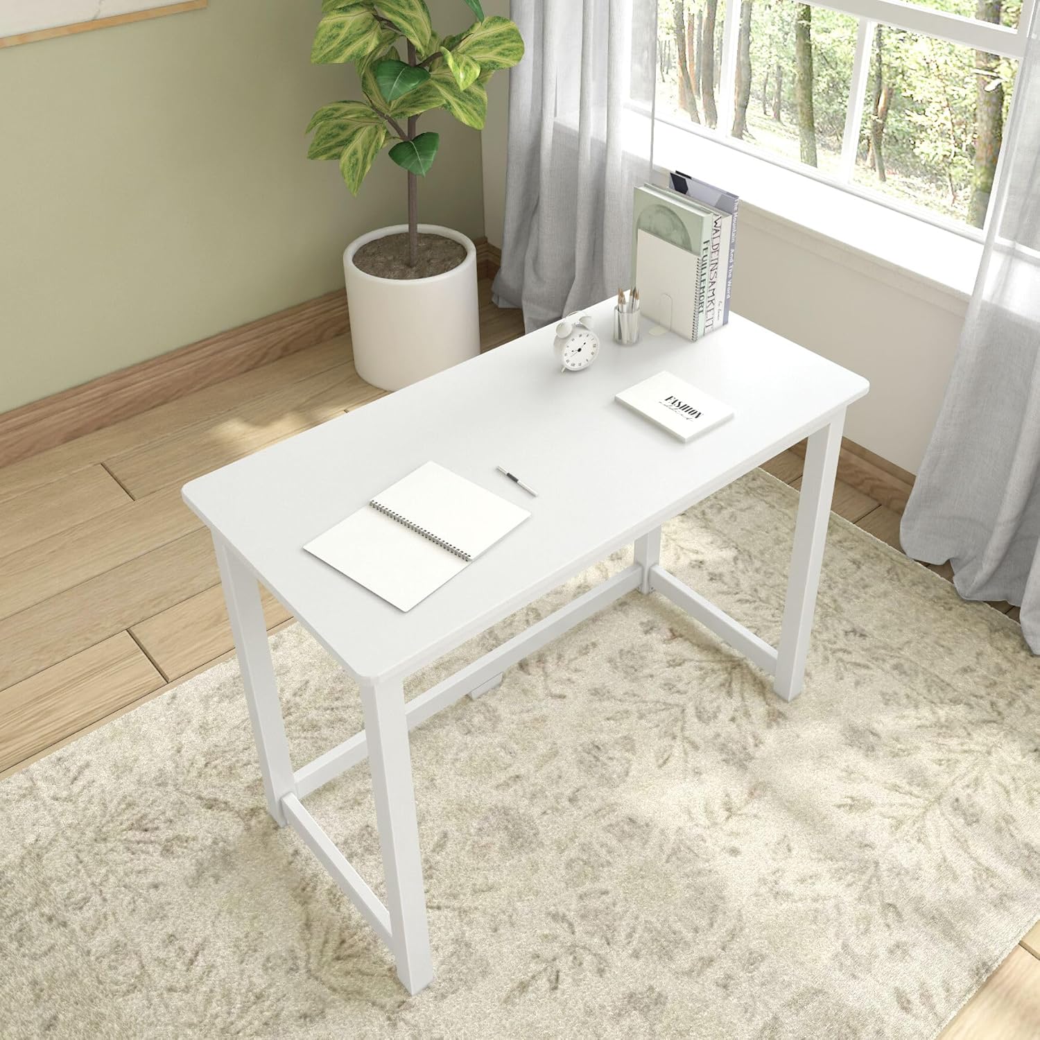 Plank+Beam Writing Desk, Simple Desk for Bedroom, Home Office Study Desk, 39 Inch, White