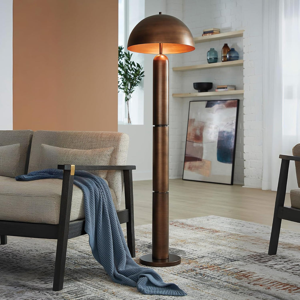 Signature Design by Ashley Wendfield Industrial Metal Floor Lamp with Dome Shade, Metallic
