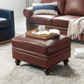 HULALA HOME Genuine Leather Ottoman Coffee Table, Ottoman Foot Rest for Living Room, Brown