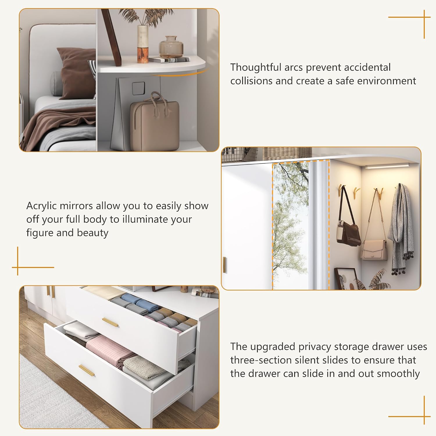 XVD Armoire Wardrobe Closet with Mirror & Sensor Light, Bedroom Armoire with 5 Doors & 2 Drawers, Modern Wooden Large Wardrobe Closet with Shelves, 4 Metal Hooks, 2 Hanging Roods, Open Space, White