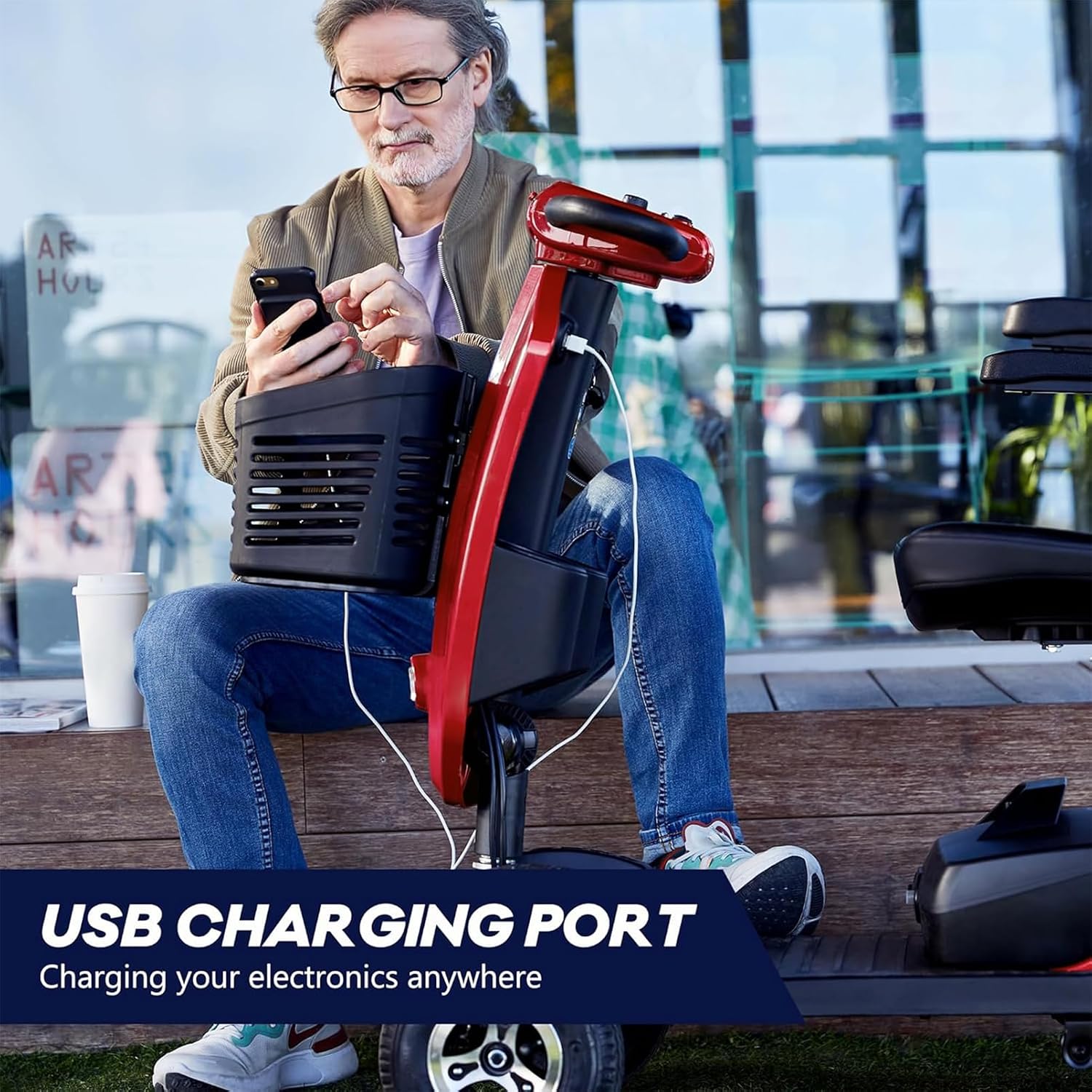 Mobility Scooters for Seniors & Adults 400 Lb Weight All Terrain,Heavy Duty 4-Wheel Powered Scooter,Foldable Mobile Disability Electric Wheelchair,Luxury Seat and Front Rear Led Lights,red