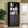 BORNOON 70.1' Tall Bookshelf with Cabinet, 5-Tier Floor Standing Bookcase with Doors & Adjustable Shelves, 31.5' Wide Storage Shelf, Metal Handles, Modern Organizer for Home Office, Living Room