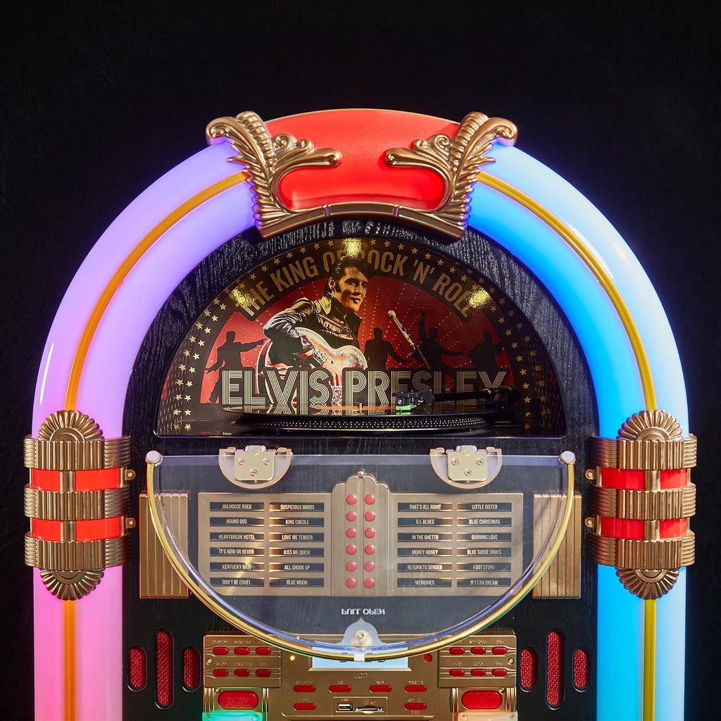 Arkrocket Full Size Jukebox Vinyl Record Player Bluetooth USB SD CD Player Radio Retro Turntable Classic Jukebox… (Saturn V - Elvis 68)
