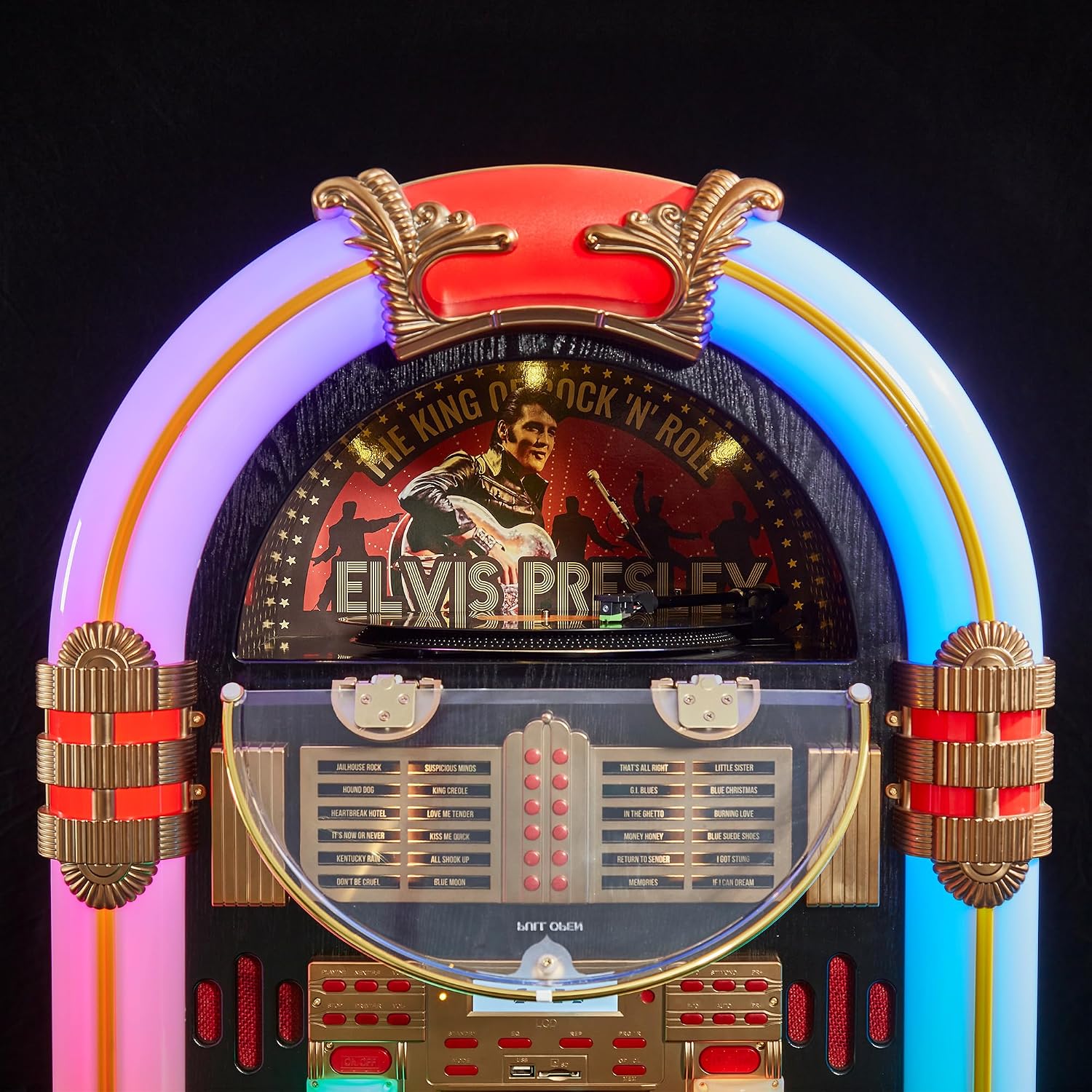 Arkrocket Full Size Jukebox Vinyl Record Player Bluetooth USB SD CD Player Radio Retro Turntable Classic Jukebox… (Saturn V - Elvis 68)