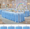 4 Pack 8FT Blue Satin Tablecloths for Rectangle Tables - Shiny Spandex Party Table Cover with Pleated Table Skirt, No-Wrinkle & Glossy Wedding Tablecloth One-Piece for Birthday Baby Shower Banquet