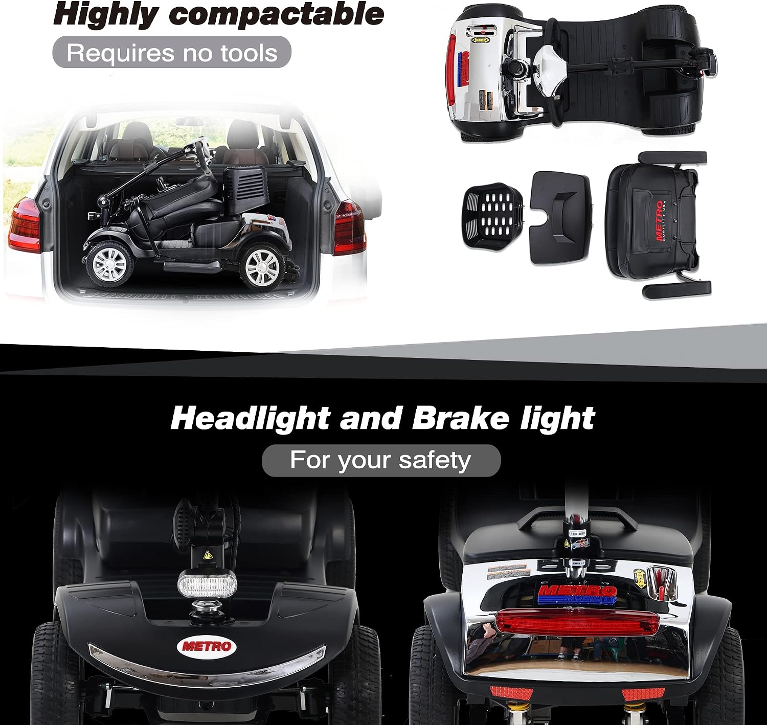 Folding Mobility Scooter for Seniors 4 Wheel Scooter for Adults Electric Medical Scooter Compact for Travel - Electric Powered Wheelchair Device - Compact Heavy Duty Mobile(M1 Chrome)