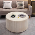 Off-White MGO Round Coffee Table for Indoors and Outdoors, 29.53' Mid-Century Modern Magnesium Oxide Fluted Drum Coffee Table, Circle Cocktail Tea Table for Living Room, No Assemble