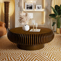 Fluted Drum Coffee Table Round Coffee Table for Living Room Mid Century Modern Coffee Tables with Sturdy Pedestal Circle Center Tea Table Accent Tea Table for Small Space Apartment (31.5' Walnut)