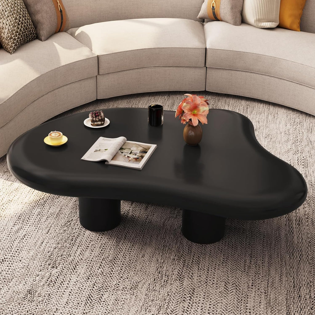 Guyii Cloud-Shaped Coffee Table, Modern Sofa Table with 4 Legs, Black Center Table, Small Irregular Tea Table for Living Room, Easy Assembly