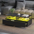 HedoAjim Rectangular Coffee Tables with Storages, Modern Black Coffee Table for Living Room, Rectangular Coffee Tables and 2 Spacious Drawers, Coffee Table with LED Light