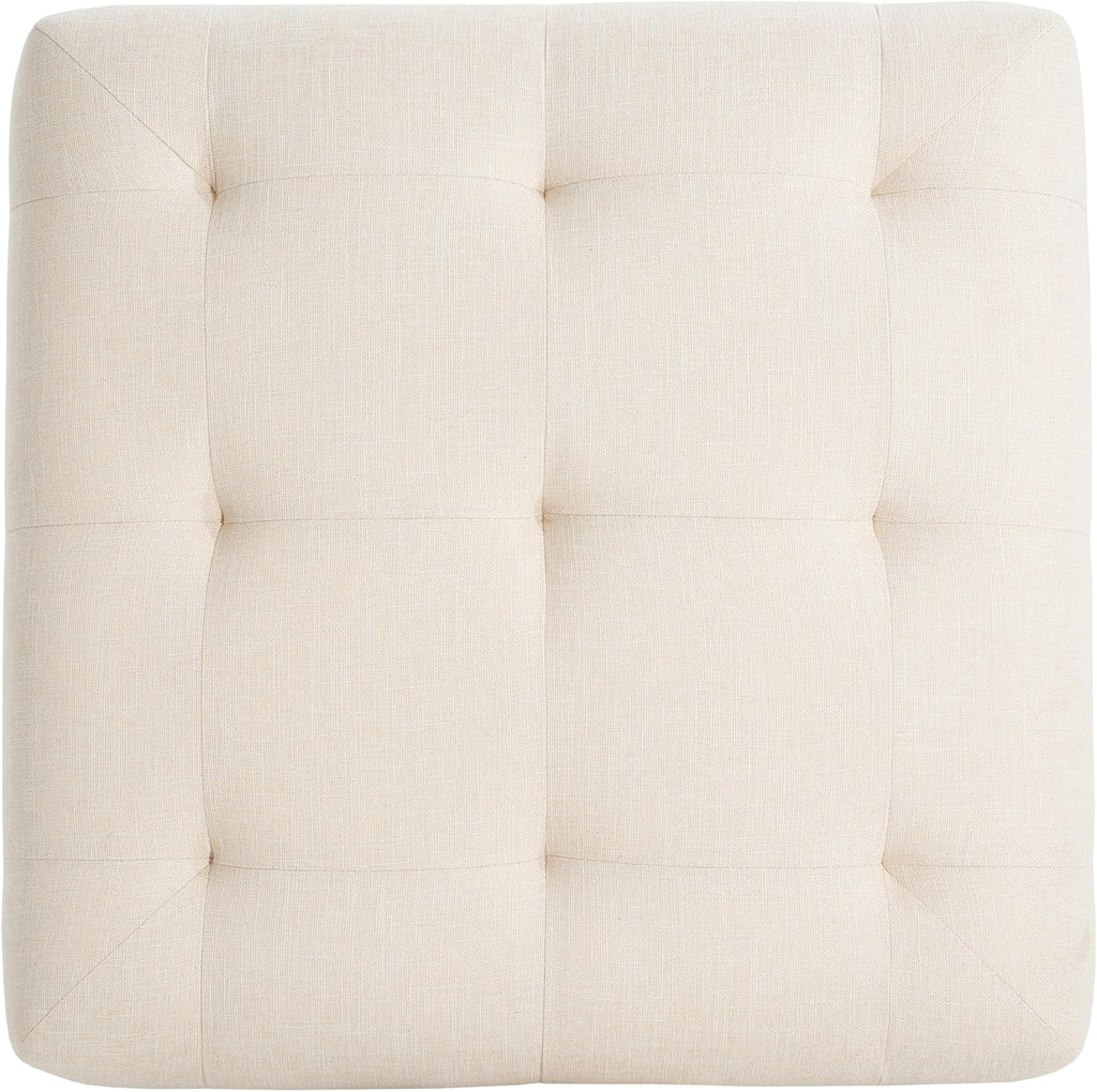 Christopher Knight Home Yvone Modern Upholstered Ottoman Coffee Table, Wooden Square Ottoman Foot Rest, Multipurpose Foot Stools Ottoman, Comfy Living Room Sofa Extra Seat, Beige+Brown