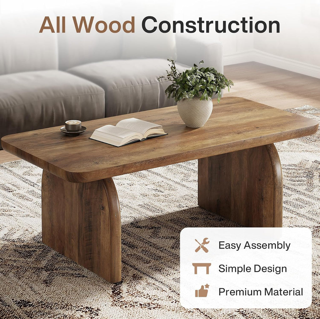 Tribesigns Coffee Table for Living Room, 47-Inch Farmhouse Rectangule Center Table with Rounded Corners, Mid-Century Modern Low Large Cocktail Tea Furniture, Easy Assembly (Rustic Brown)
