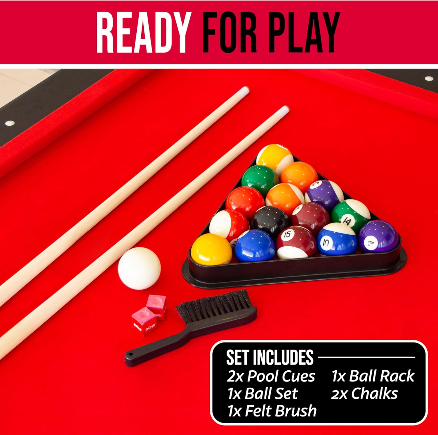GoSports 6, 7, or 8 ft Billiards Tables - No Assembly, Choose Your Color - Portable Pool Table Includes Full Set of Balls, 2 Cue Sticks, Chalk and Felt Brush
