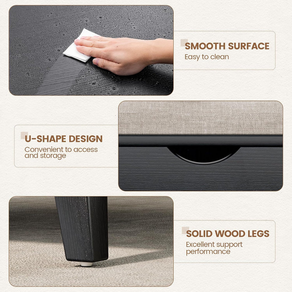VOPEAK Lift Top Coffee Table with Storage, Large Square Coffee Table with Thickened Cushion, Family Gathering Center Table, Modern Wooden Coffee Tables for Living Room, Solid Wood Legs, Black
