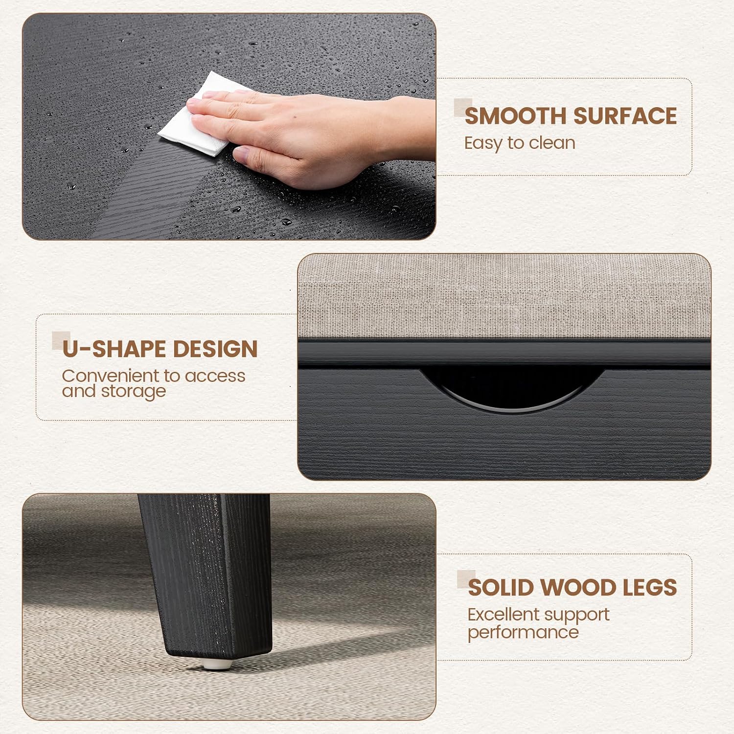 VOPEAK Lift Top Coffee Table with Storage, Large Square Coffee Table with Thickened Cushion, Family Gathering Center Table, Modern Wooden Coffee Tables for Living Room, Solid Wood Legs, Black
