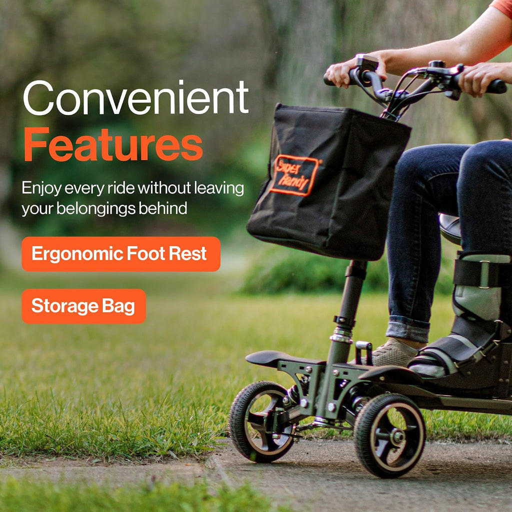 SuperHandy Passport Pro Mobility Scooter - Foldable Aluminum Frame, 4 Wheels, Includes 2 48V 2Ah Li-Ion Batteries & Charger, Supports up to 330 Lbs [Patent Pending] (Dark Green & Sand, 330 Lbs)