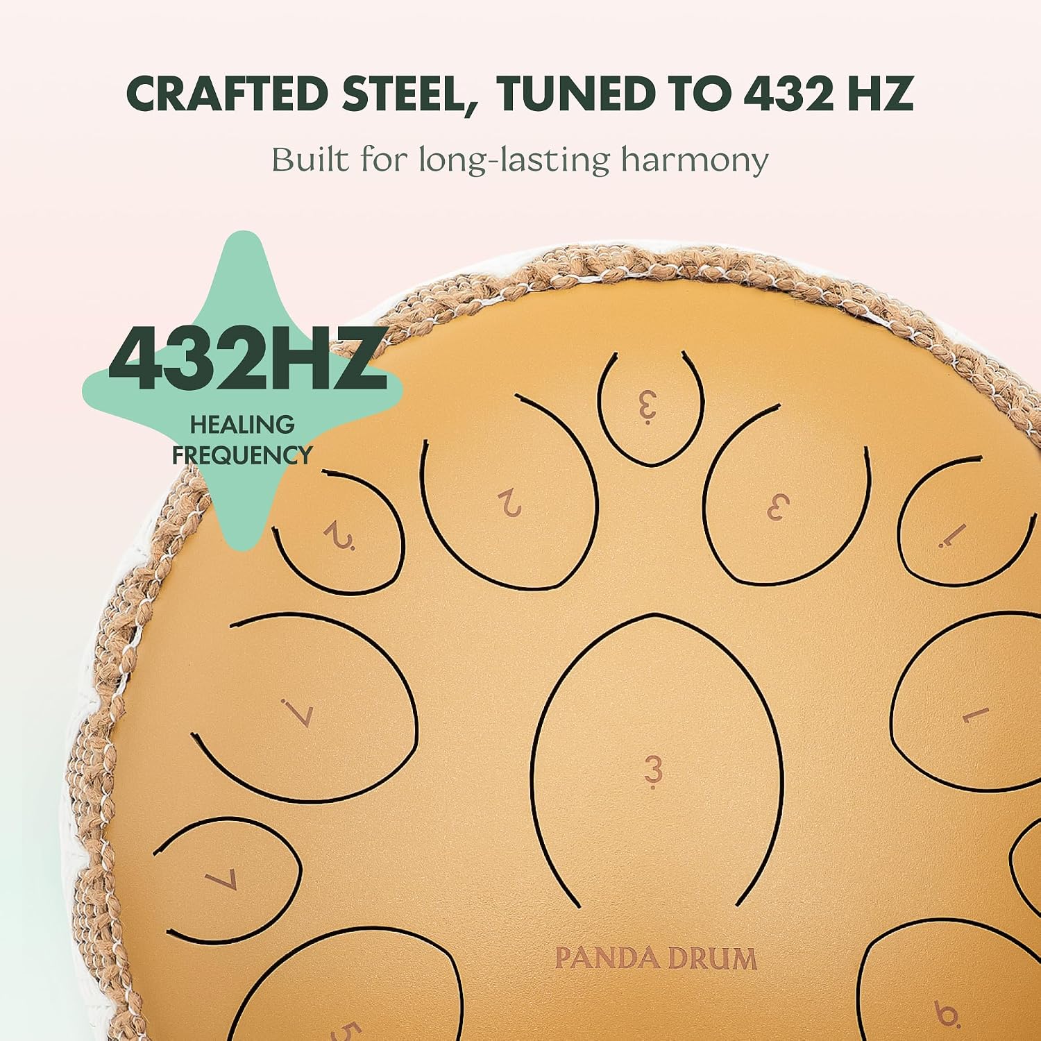 Panda Drum Pro (Sandstone) | Steel Tongue Handpan with Music Book, Mallets, Carrying Bag & Finger Picks | 15 inch, 432 Hz | Rain Drum for Inside, Outside | Calming Musical Instrument for Adults, Kids