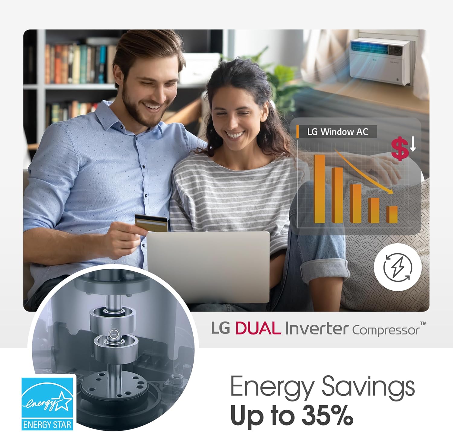 LG 14000 BTU Window Air Conditioner Energy Saving Dual Inverter Remote Control WiFi Enabled Works w/LG ThinQ, Alexa Washable Filer Ultra-Quiet Cools 700 Sq.Ft. for Large Room AC Unit White LW1522FVSM