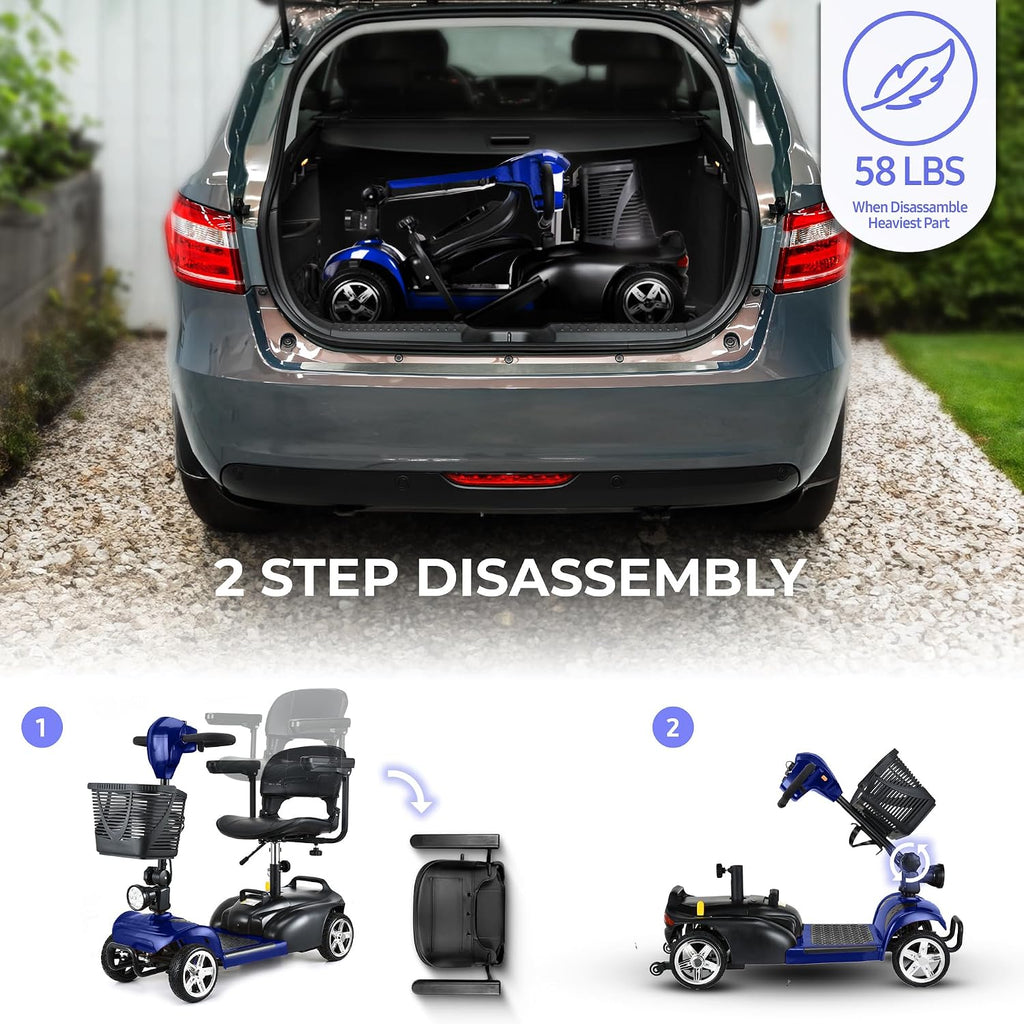 DECOMIL Mobility Scooter for Seniors – 20 Miles Range, 4 Wheel Foldable Electric Scooter, 24V 20Ah Battery, 300W Motor, 285 lbs Capacity, Travel Scooter with USB Charging Input,
