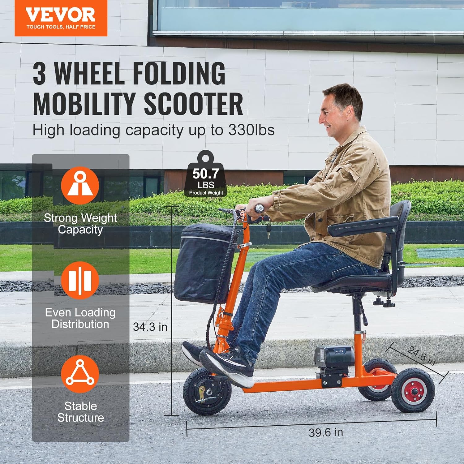 VEVOR 2025 Upgraded Lightweight Mobility Scooter for Adults & Seniors,50lb Foldable, FAA & Cruise Approved with 12 Mile Range & Removable Battery. Supports 330lbs
