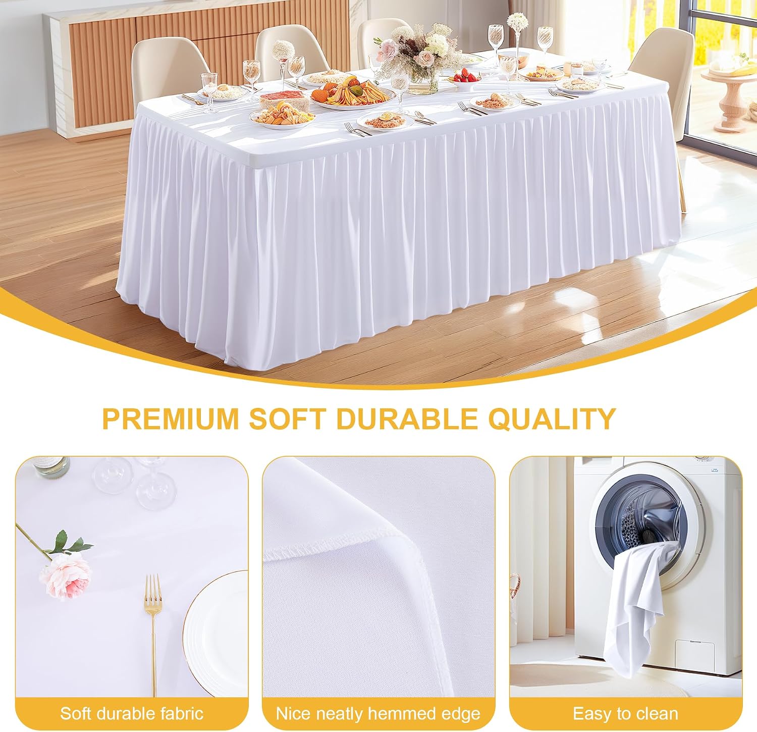6 Packs White Tableclothes for 6 Foot Rectangle Tables, Wrinkle Free Fitted Table Cloth 6ft Stretch Table Cover with Skirt for Parties Weddings Birthday Banquet Baby Shower