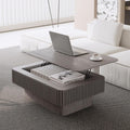 Lift Coffee Table with Storage & Adjustable Height, Rectangle Solid Wood Coffee Table Fluted Center Table Accent Tea Table or Living Room, Apartment, Office (38.6' Grey)