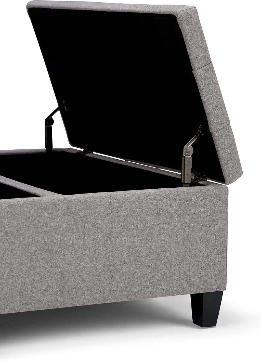 SIMPLIHOME Harrison Coffee Table Storage Ottoman - 36 inch Wide Upholstered Linen Look Fabric Square Lift-Top Ottoman in Dove Grey, Transitional Ottoman for Living Room with Hidden Storage