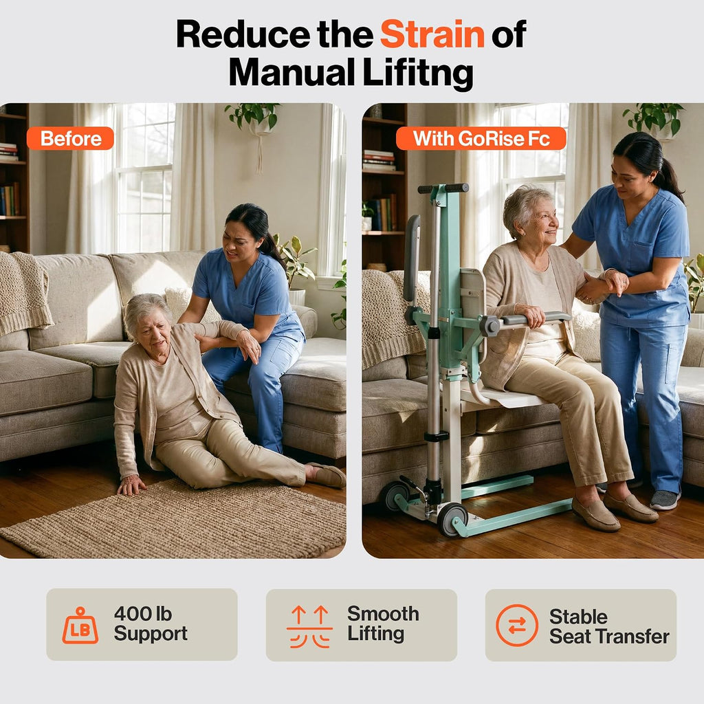SuperHandy GoRise FC Electric Floor to Chair Lift for Seniors and People with Disabilities - 400 Lbs Capacity, Seating Transfer Assistance, Magnetic Remote [Patent Pending]