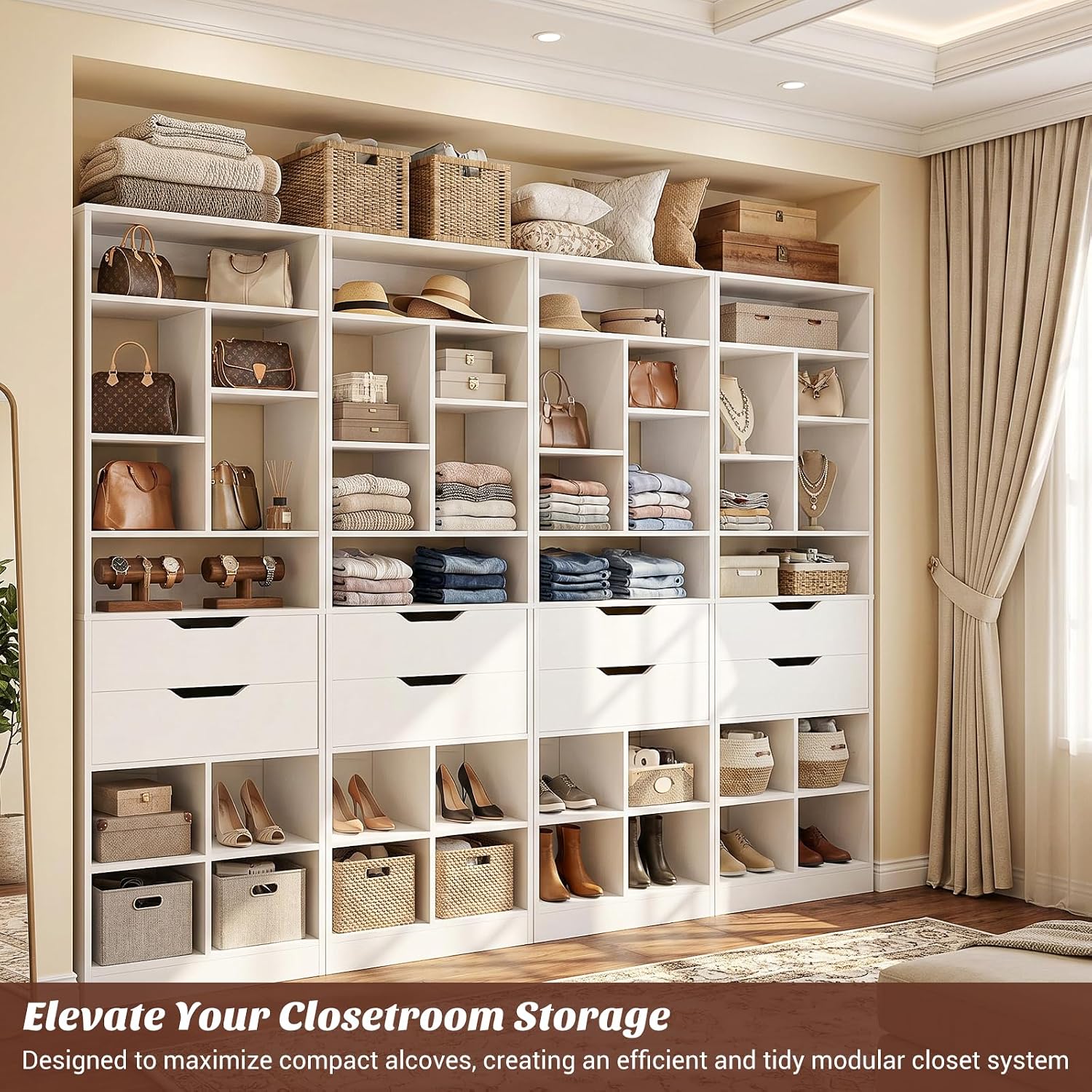 Armocity 9-Tier Tall Bookshelf with 2 Drawers, 79.7' Narrow Freestanding Bookcase, Space-Saving Wood Display Shelves Storage for Living Room, Home Office Bedroom, White
