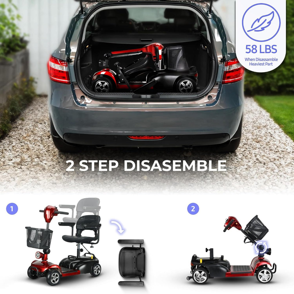 DECOMIL Mobility Scooter for Seniors – 20 Miles Range, 4 Wheel Foldable Electric Scooter, 24V 20Ah Battery, 300W Motor, 285 lbs Capacity, Travel Scooter with USB Charging Input,