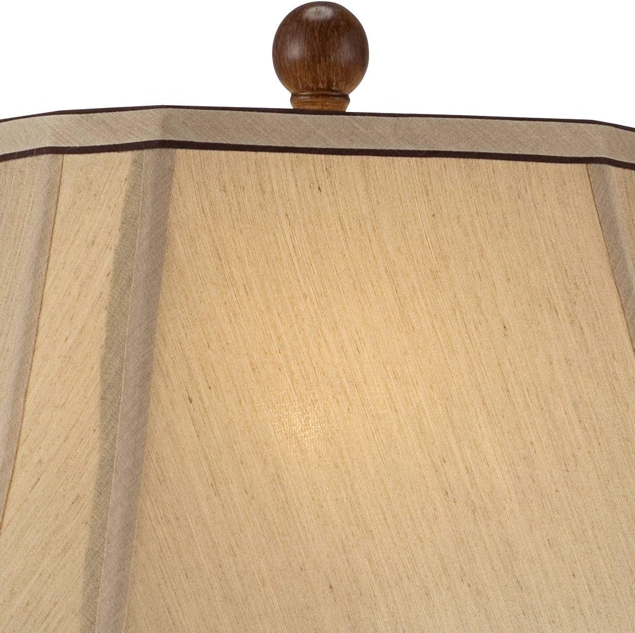 Regency Hill Carved 28 1/2' Tall Urn Traditional End Table Lamps Set of 2 Two-Tone Brown Finish Beige Shade Living Room Bedroom Bedside Nightstand House Office Home Kitchen Entryway Console Family
