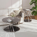 JIJIWANG 31.5' Glass Coffee Table and End Table Sets, 2 Tiers Center Table with Circular Metal Frame, Round Coffee Tables for Living Room, Bedroom, Office Silver