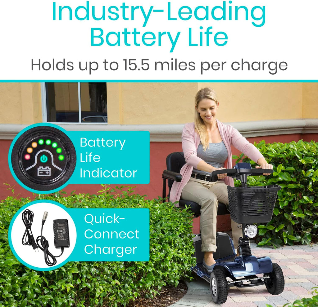 Vive Mobility Scooter (Series A) - 4 Wheel Electric Powered Wheelchair Mobile Device for Adults, Seniors - TSA Approved Wheel Chair, Compact, Travel - Long Range Battery, Shock Absorbing (Blue)
