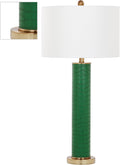 SAFAVIEH Lighting Collection – Set of 2 Ollie Modern Contemporary Dark Green Faux Alligator 32-Inch Table Lamps, LED Bulbs Included, Bedroom Living Room Home Office (LIT4404B-SET2)