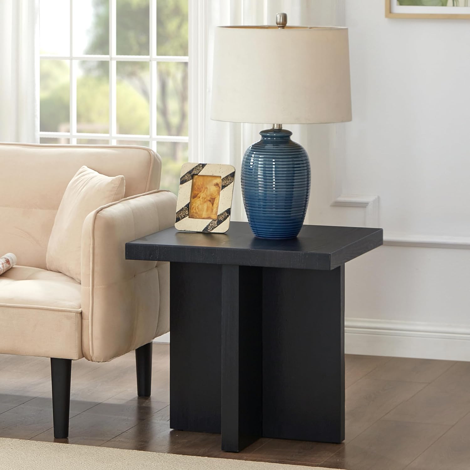 Roundhill Furniture Mchome 3-Piece Coffee Table Set, Coffee Table and Two End Tables, Black Finish