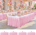 4 Pack 6FT Pink Satin Tablecloths for Rectangle Tables - Shiny Spandex Party Table Cover with Pleated Table Skirt, No-Wrinkle & Glossy Wedding Tablecloth One-Piece for Birthday Baby Shower Ceremony