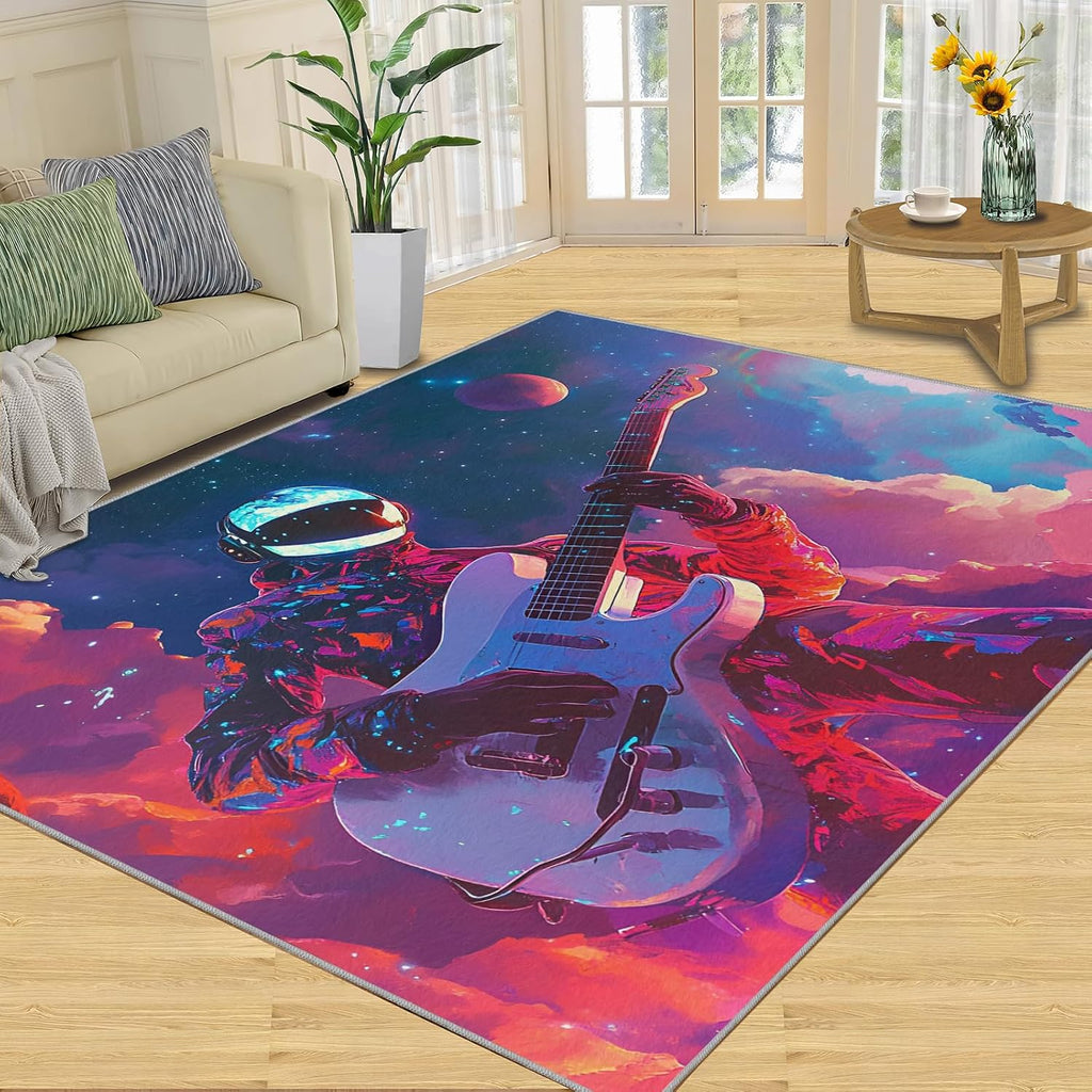 Guitar Rugs for Music Room - 5x7 Rug, Passion Rock Rug, Music Lovers Washable Area Rugs for Bedroom, Fantasy Galaxy Carpet, Boys Room Carpet - Guitar Home Decor & Gift