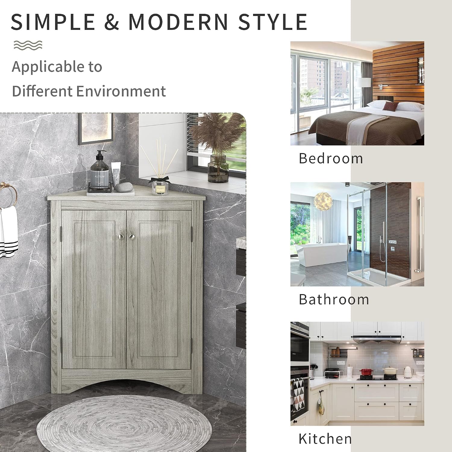 Knocbel 31.5' Height Corner Floor Storage Cabinet with Brushed Nickel Knobs, 2 Doors and Adjustable Shelves, Bathroom Pantry Corridor Free Standing Triangle Organizer Unit (Oak)