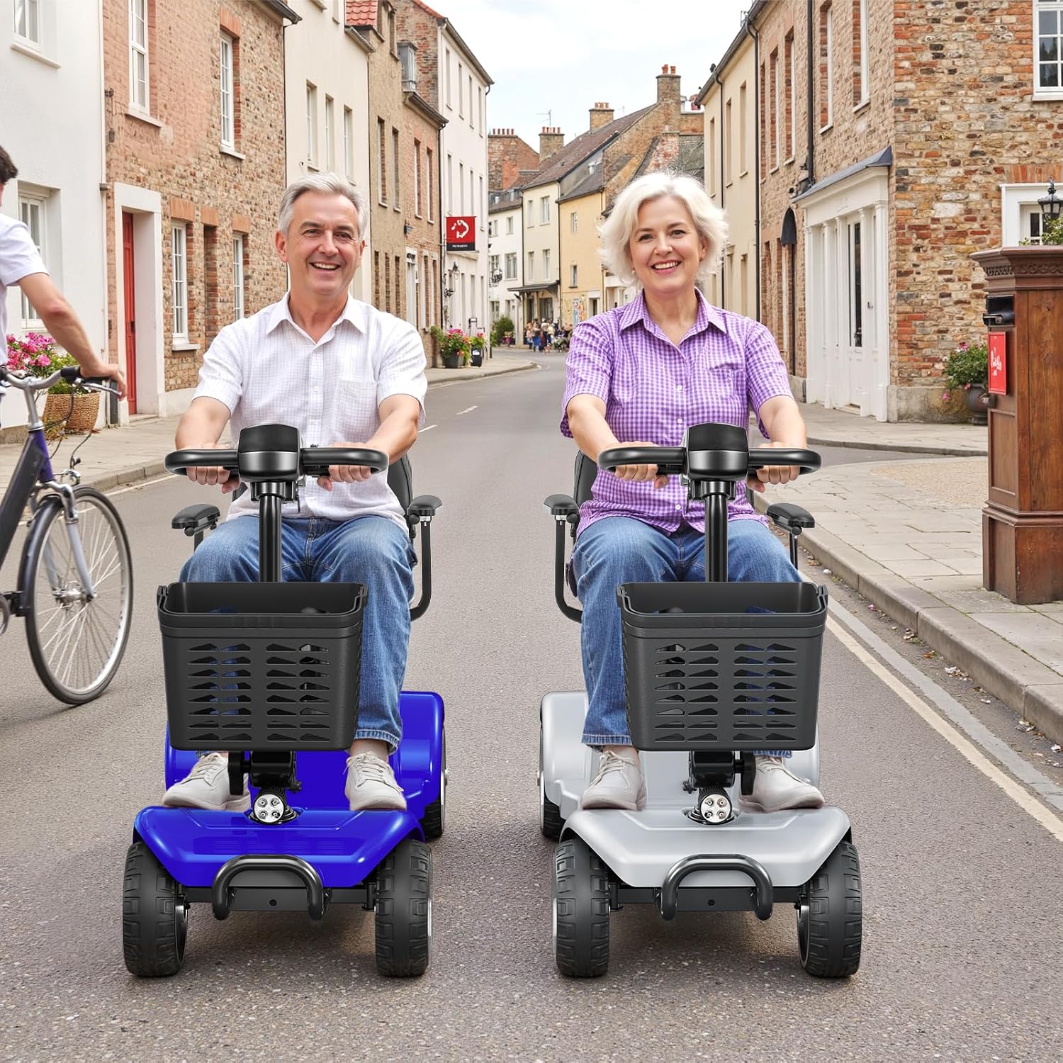 4 Wheel Electric Mobility Scooter for Adults and Seniors, 20 Miles Range Foldable Electric Scooter, Compact Heavy Duty Mobile for Cruise Travel with 300 lb Capacity, Powered Electric Wheelchair, Blue