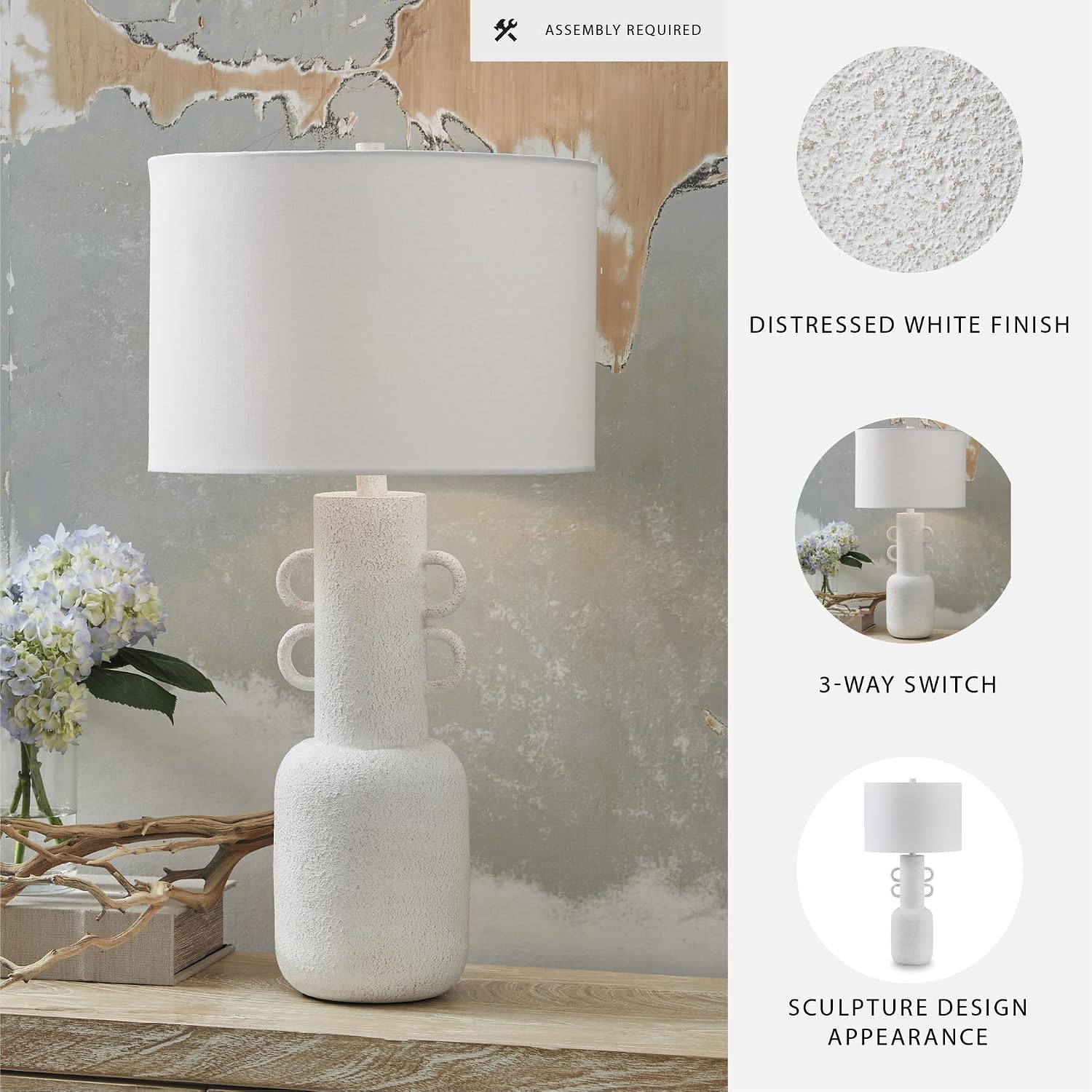 Signature Design by Ashley Perringhill Contemporary Metal Table Lamp with 3-Way Switch, White