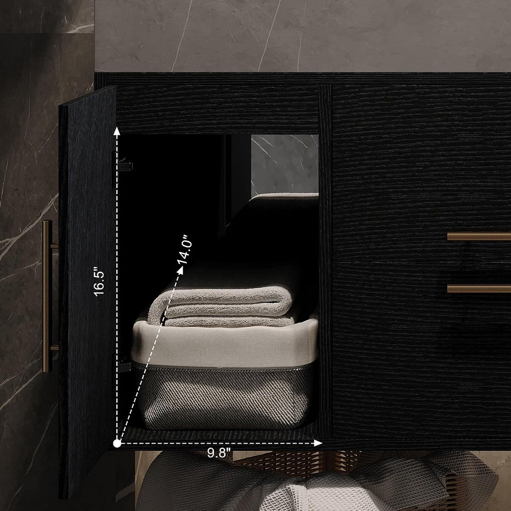 39.4' Bathroom Vanity with Oval Ceramic Sink, Floating Vanity Bathroom Sink Cabinet Wall Mount, Soft-Close Function 2 Large Hidden Drawers & Cabinet