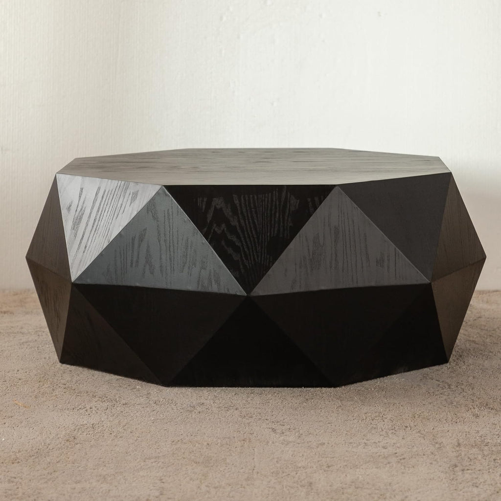 38' Three-Dimensional Embossed Pattern Modern Farmhouse Round Coffee Table, Center Table with for Living Room, Apartment, Office, Black, No Need Assembly