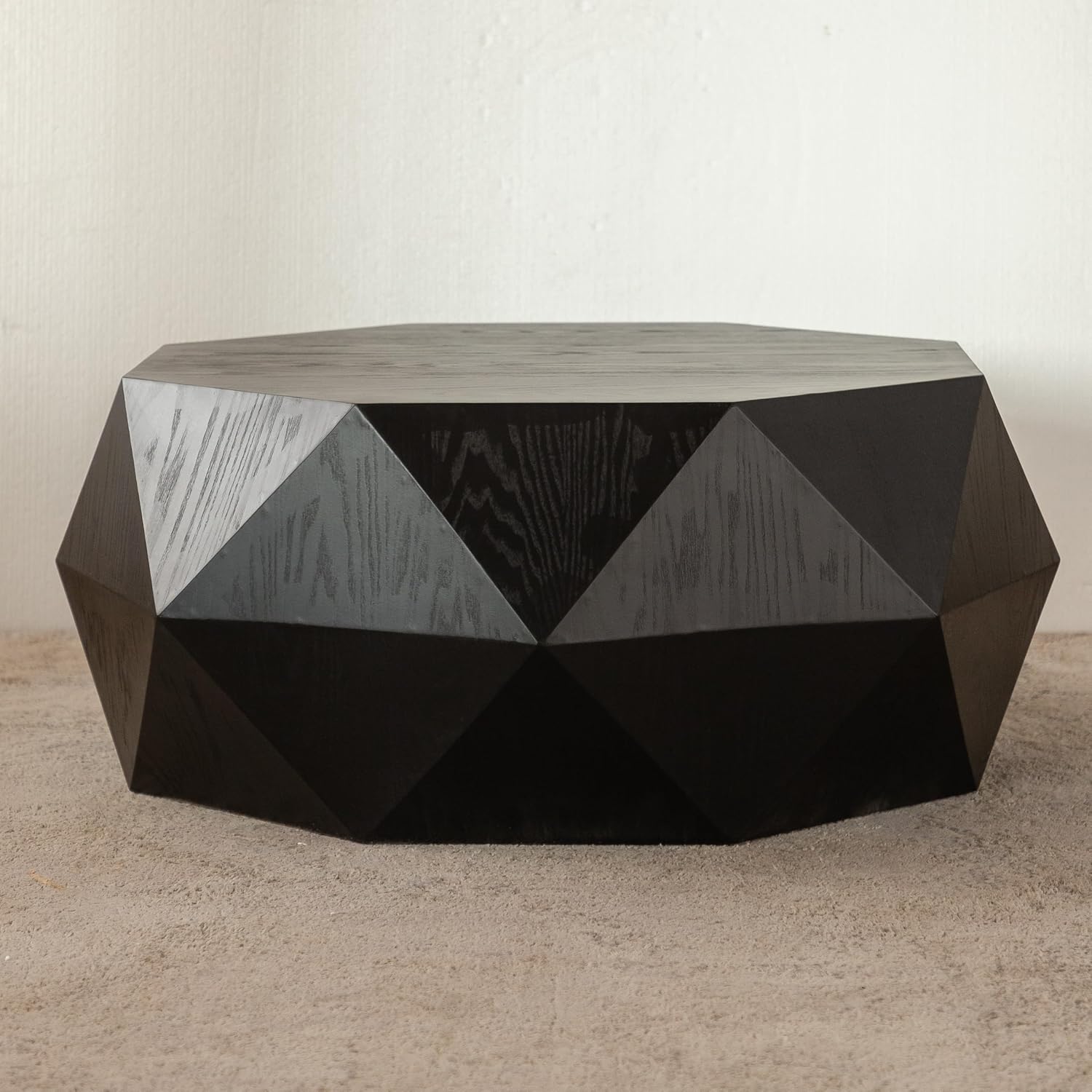 38' Three-Dimensional Embossed Pattern Modern Farmhouse Round Coffee Table, Center Table with for Living Room, Apartment, Office, Black, No Need Assembly